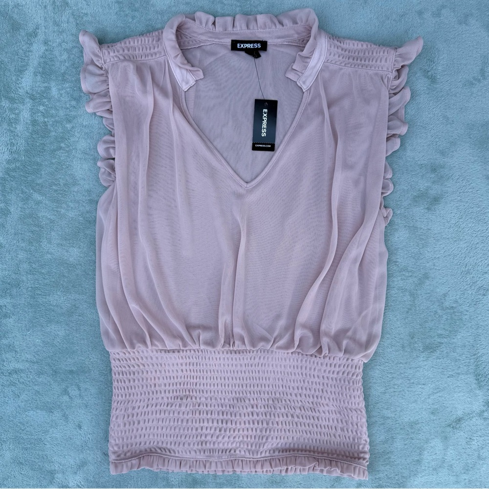 Express ruffle sleeve V-neck sheer top